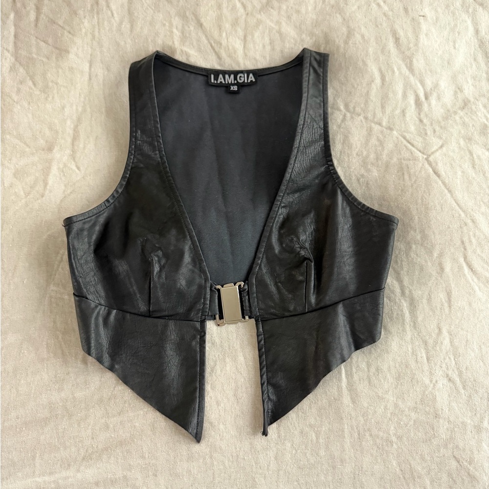I.AM.GIA Black Faux Leather Pointed Hem Vest
